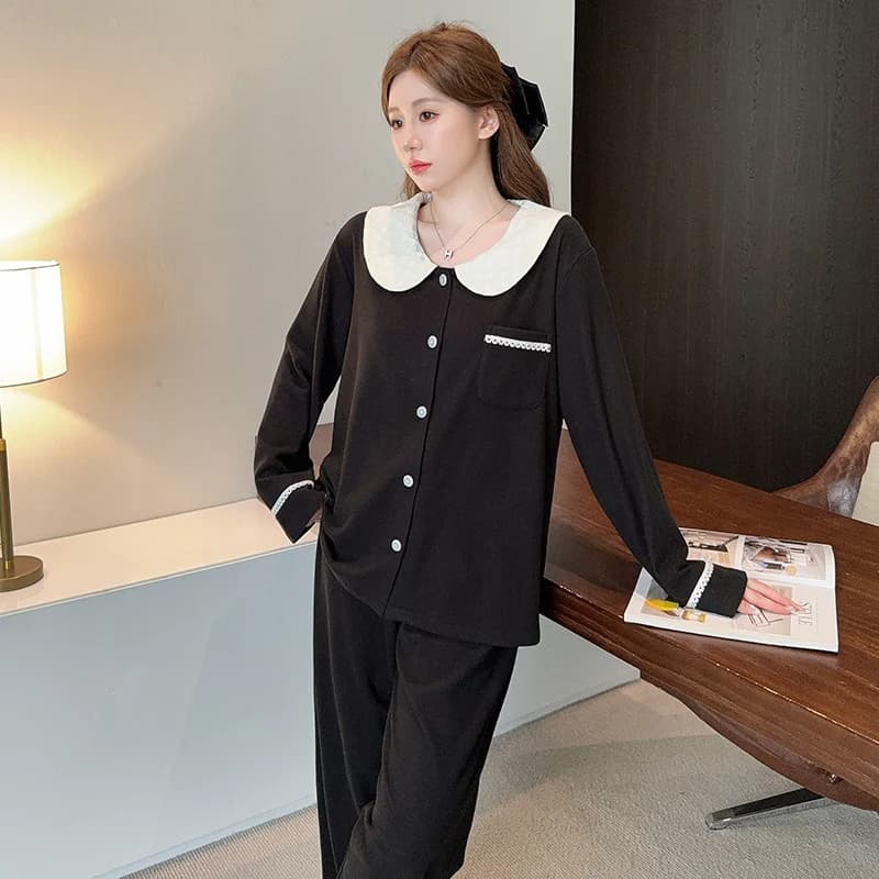 Set Pigiama Ricamato da Donna per Matrimonio, Autunno Inverno, Stampa Dessert, Maniche Lunghe, Bottoni, Pantaloni Lunghi, Abbigliamento da Notte Termico Caldo