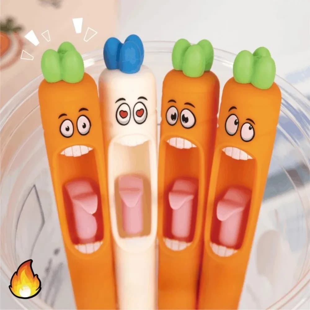 4 pezzi confusi carota penna gel a forma di carota lingua retrattile ricarica cancelleria scolastica divertente e divertente penna di decompressione 0,5 mm