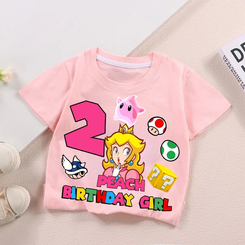 Maglietta con Numero 2026 per Compleanno Bambina, Tema Principessa Peach, T-Shirt Kawaii per Feste e Cosplay, Abbigliamento Kawaii, Regalo di Compleanno