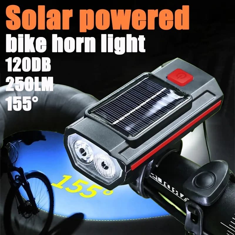 Bike light with horn 120DB horn solar charging headlight for ultralight bike MTB front lamp for road bike flashlight light for bike