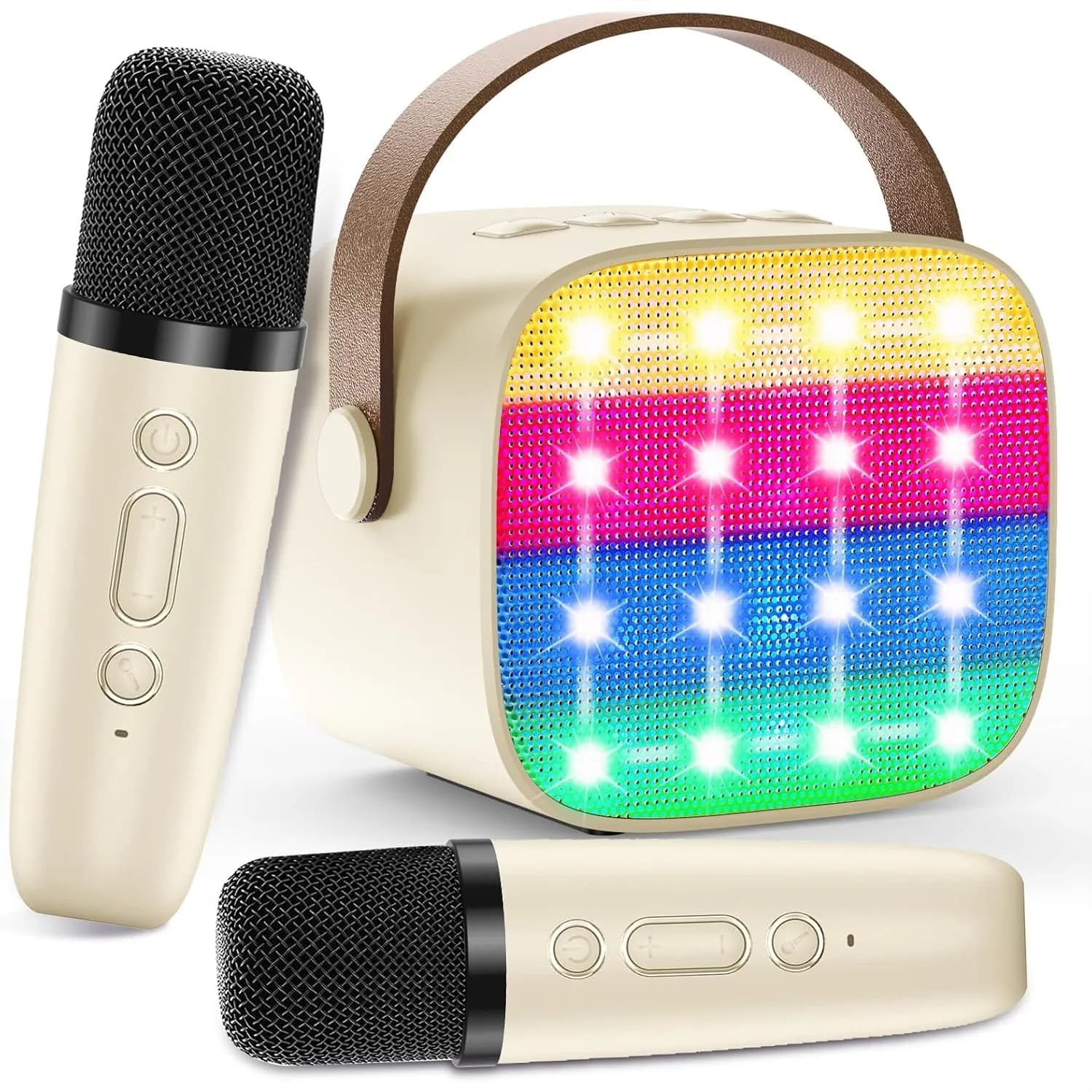 Macchina per Karaoke Bluetooth per Bambini con 2 Microfoni Wireless, Modificatore di Voce e Luci LED - Divertimento Portatile per Feste di Compleanno