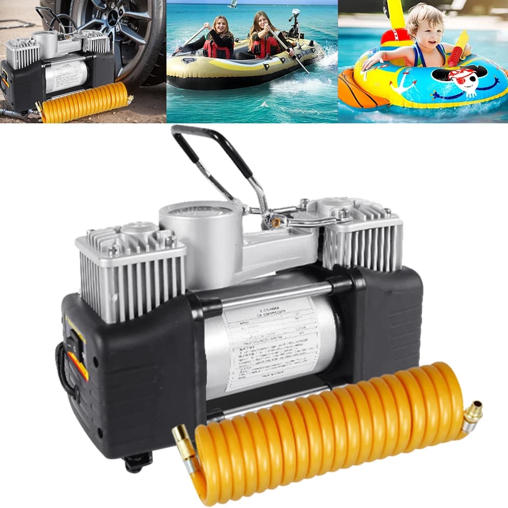 Compressore d'aria portatile 12V 150PSI con manometro pompa per pneumatici per Auto pompa gonfiabile automatica a doppio cilindro gonfiatore per pneumatici per impieghi gravosi