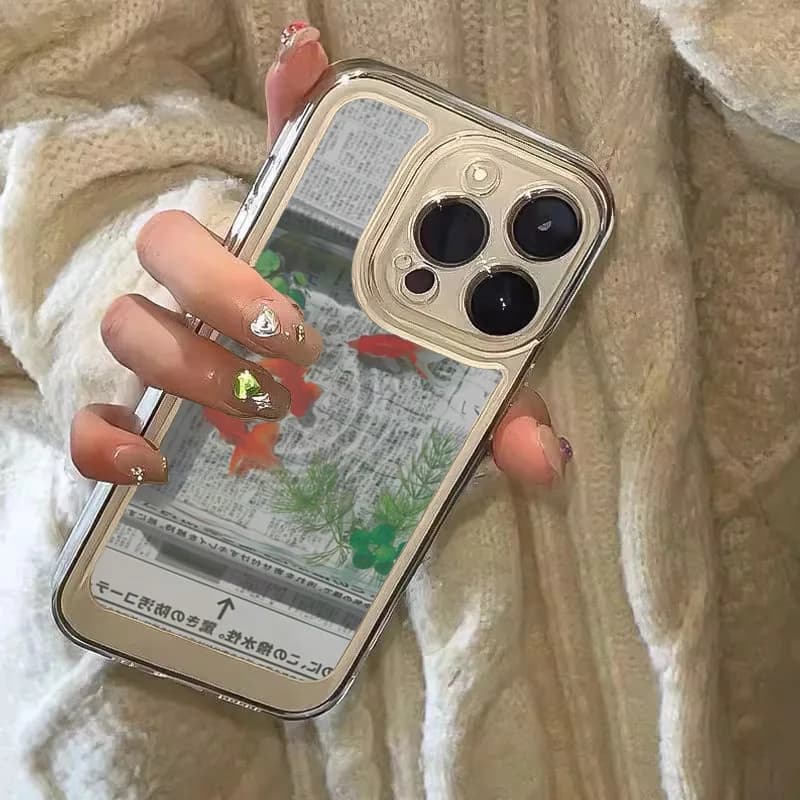 Creative Newspaper Goldfish Cute Phone Case For iPhone 16 15 14 13 12 11 Pro Max XR X XS Max 7 8 Plus SE2 Geometric Retro Cover