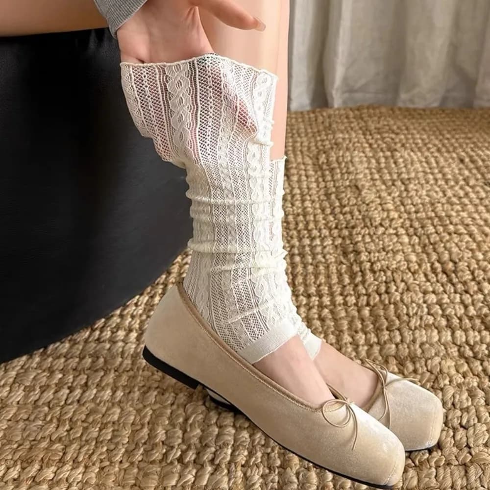 Fashionable slim skirts Breathable fabric Mesh ladders for feet Leg socks with printed volant for women's ballet