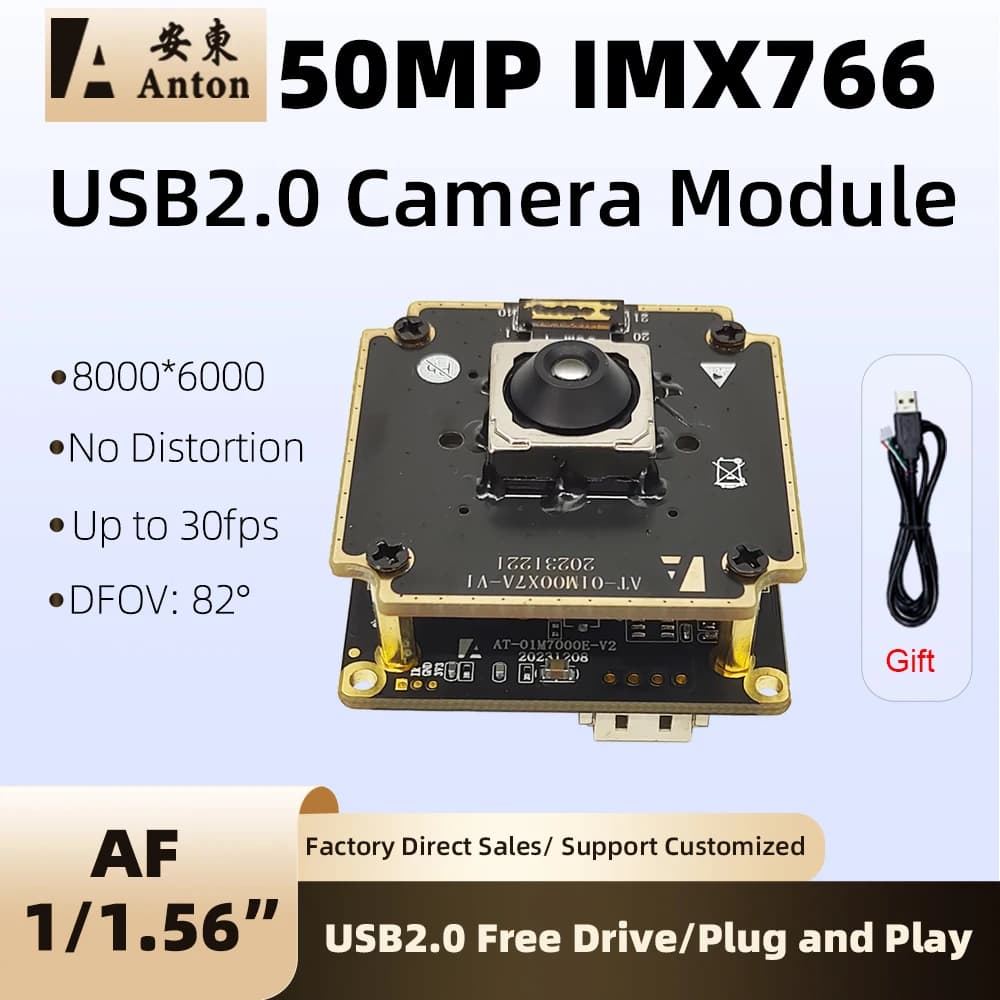 Modulo Fotocamera USB2.0 4K 50MP IMX766 con PDAF, Sensore CMOS da 1.56" e FOV 82° ° Webcam UVC D 8160x6120 30fps OTG Lightburn DIY Senza Driver