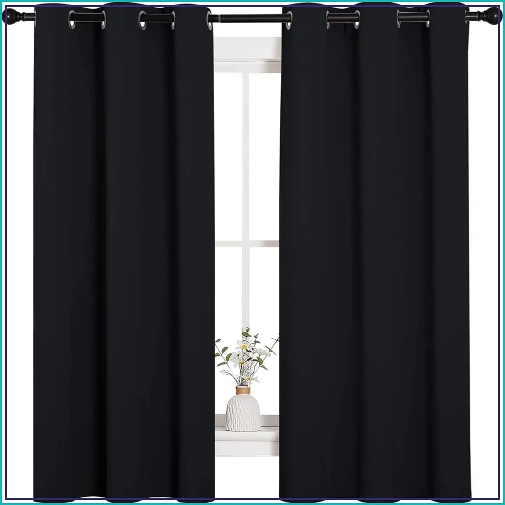 Blackout Curtains 2 Panels 42x63 inches, Thermal Insulated Grommet Drapes for Bedroom, Solid Black