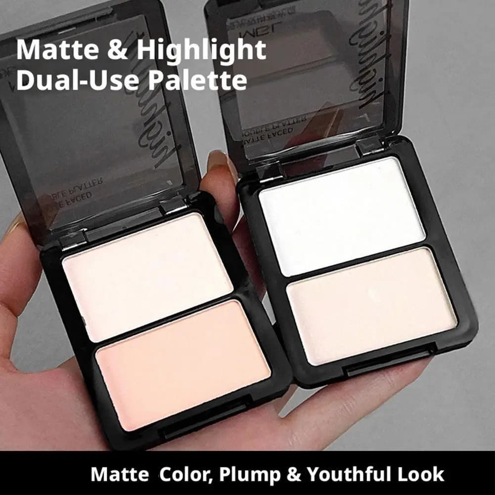 Palette di Polveri Bicolore per Illuminare e Contornare, Finitura Opaca Delicata, Ombretto, Ombra Naso, Bronzer, Illuminante Viso