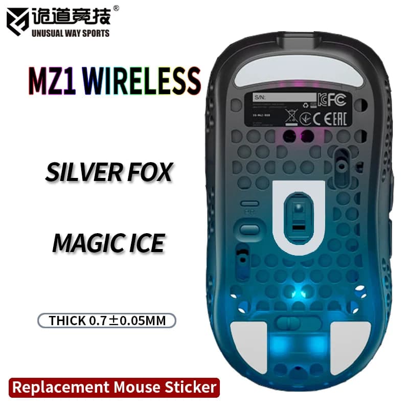 InsolitoWaySports Mouse Pattini Piedi Xtrfy MZ1 Superficie ribaltabile wireless PTFE Anti collasso Magic Ice Silver Fox