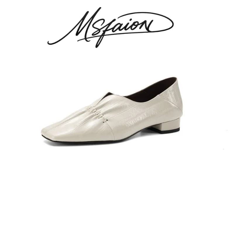 Women's Moccasins in Real Leather Slip-On Spring 2026, with Square Toe and Low Heel 2.5cm, Comfortable and Soft, Low Shoes for Office