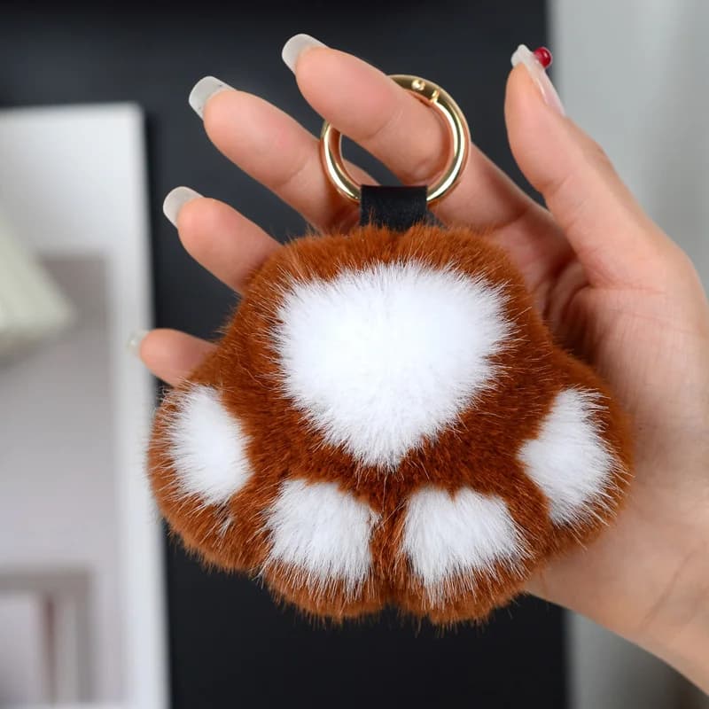 Fluffy Cat Paw Keychain Faux Fur Hair Pompon Keychain For Women Girls Cute Animal Paw Pendant Key Ring On Bag Car Trinket
