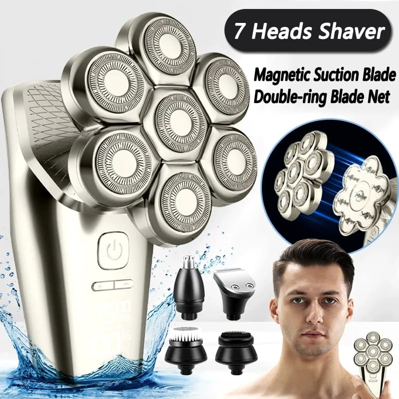 5 in 1 Electric Head Shaver Magnetic 7D Floating Blade Men's Grooming Kit USB Rechargeable Head Shaving Machine Beard Trimmer