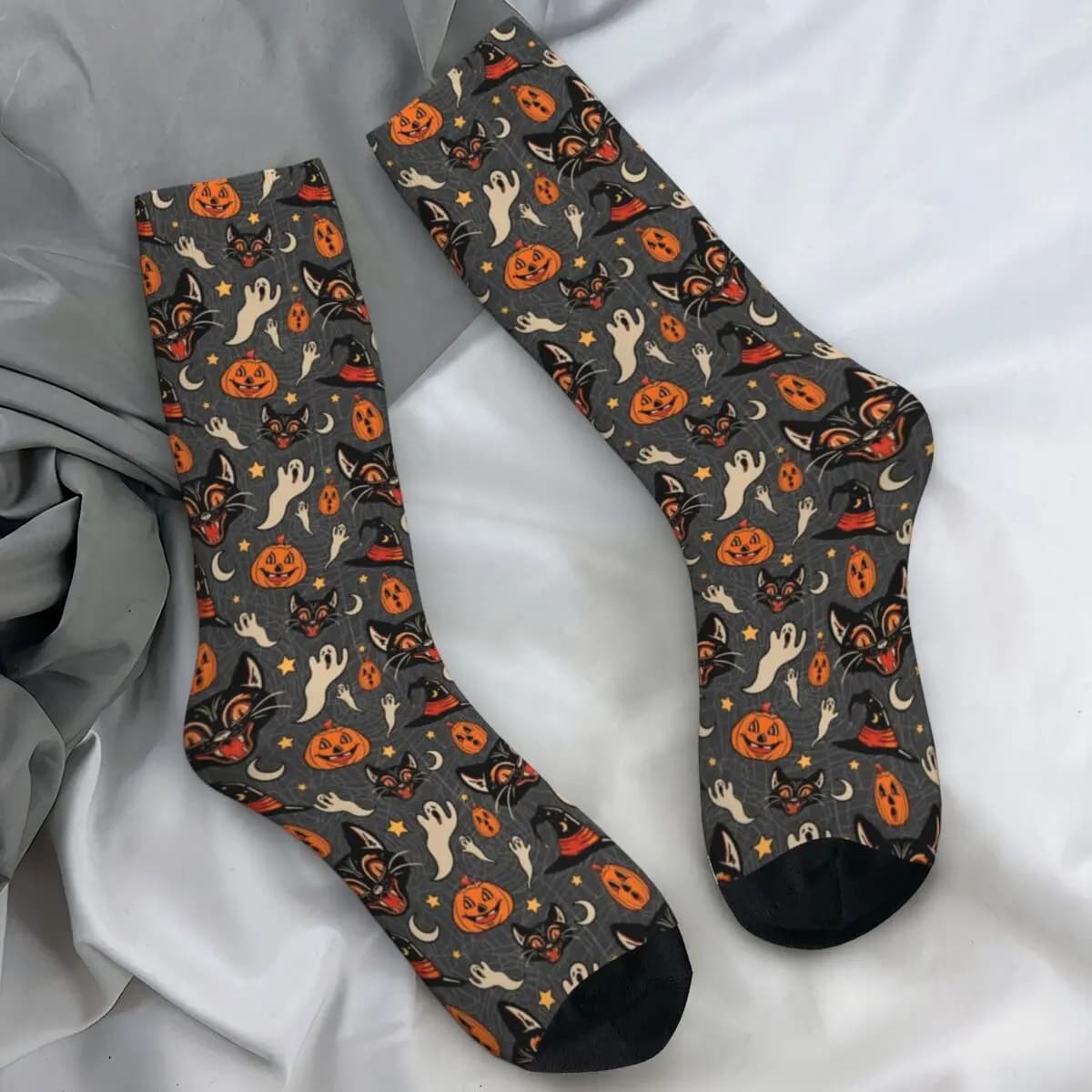 Horror Cat Stockings Vintage Halloween Pattern Fashion Socks Autumn Non-Slip Socks Men Cycling Quality Socks