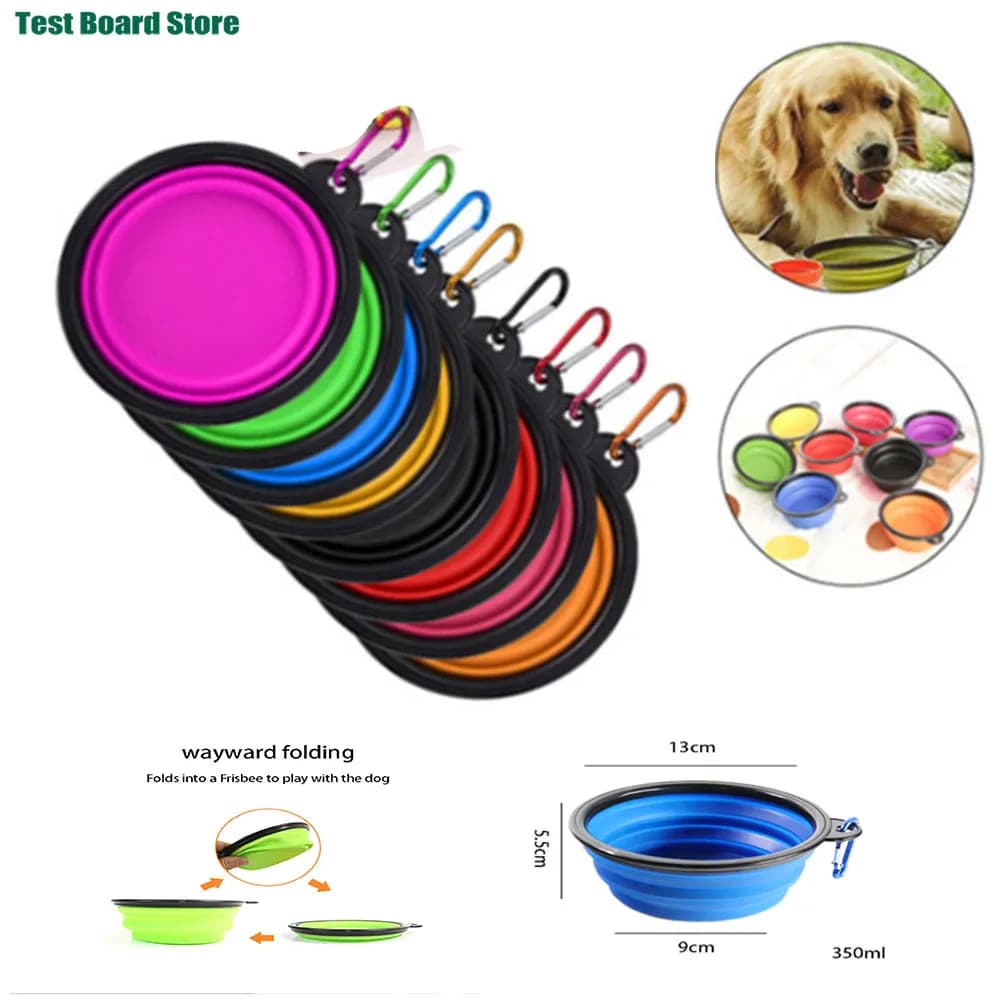 1 pz 350 ml pieghevole cane animale domestico pieghevole ciotola in silicone da viaggio all'aperto portatile contenitore per alimenti per cuccioli ciotola per mangiatoia
