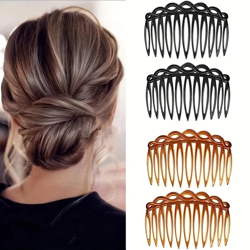 2Pcs French Hair Comb Hair Accessories Straight Teeth Hair Clip Hair Side Comb Bridal Wedding Veil Comb Retro Weaving Effect