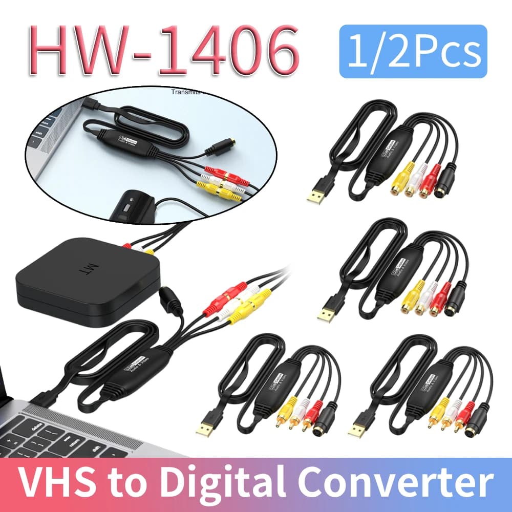 1/2 Pezzi Scheda di Acquisizione Video USB HW-1406, Adattatore per Acquisizione Audio/Video da VHS, TV, DVD, VCR, da USB a AV per PC