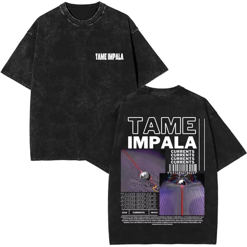 T-shirt con logo dell'album dei Tame Impala, lavata, stile pop rock, T-shirt Lonerism, T-shirt Currents, T-shirt The Slow Rush