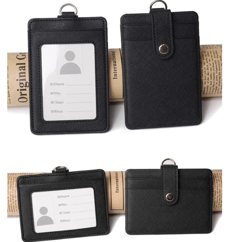 Cordini Porta badge identificativo Custodia in pelle per passaggio autobus Custodia per uomo Porta carte di credito bancarie da donna Porta carte con cinturino