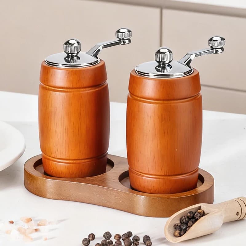 Set Macinapepe e Macinasale Manuale con Manovella, Macina Spezie con Regolazione della Macinatura, Macinini da Cucina per Condimenti