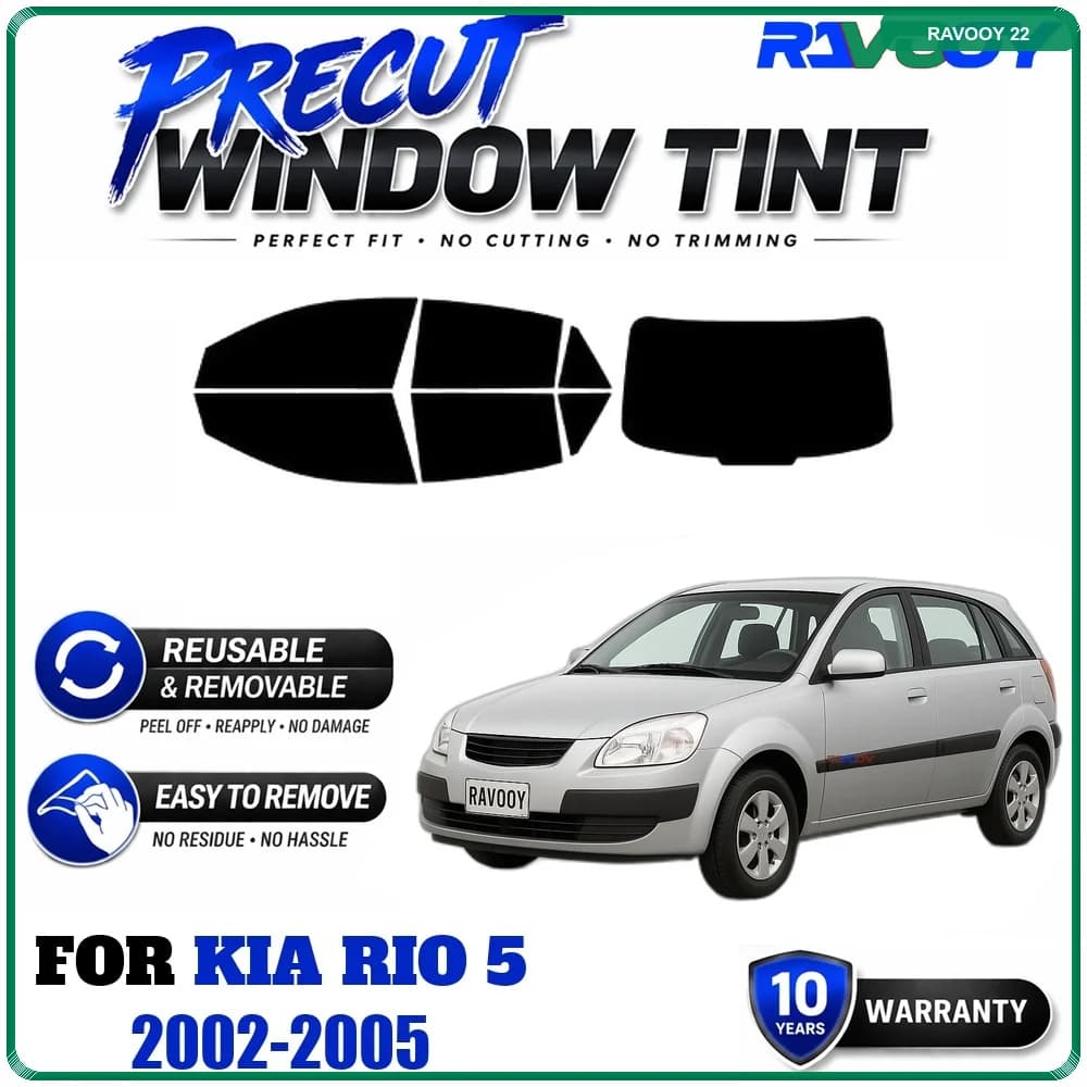 RAVOOY Precut Window Tint, Reusable Removable EPU Film, Custom Fit for Kia Rio 5 2002-2005, UV Heat Protection