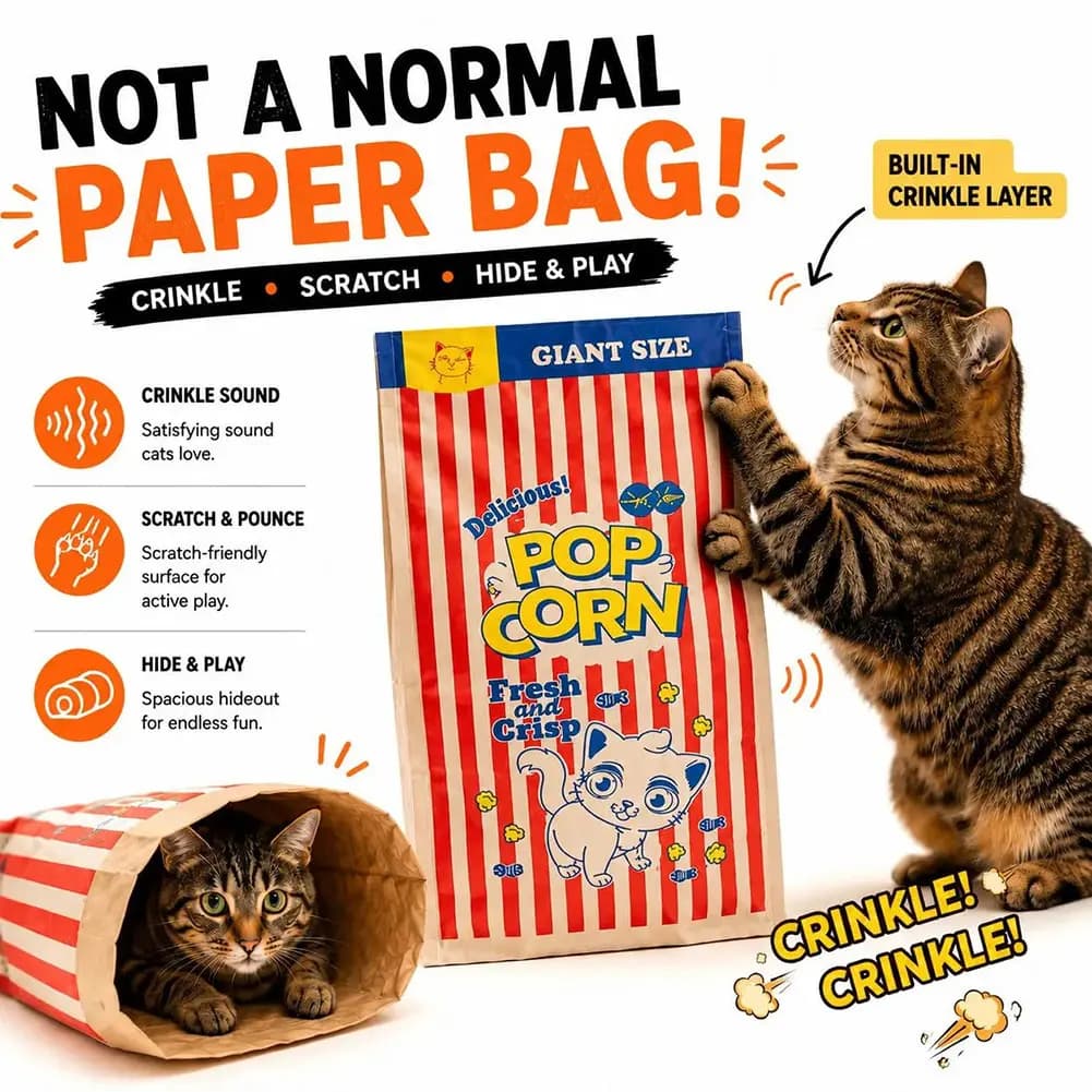 Cat Sleep Play Cardboard Popcorn Bag Interactive Foldable Paper Bag Pet Toy Sturdy & Scratch-Resistant Travel Portable Comfort