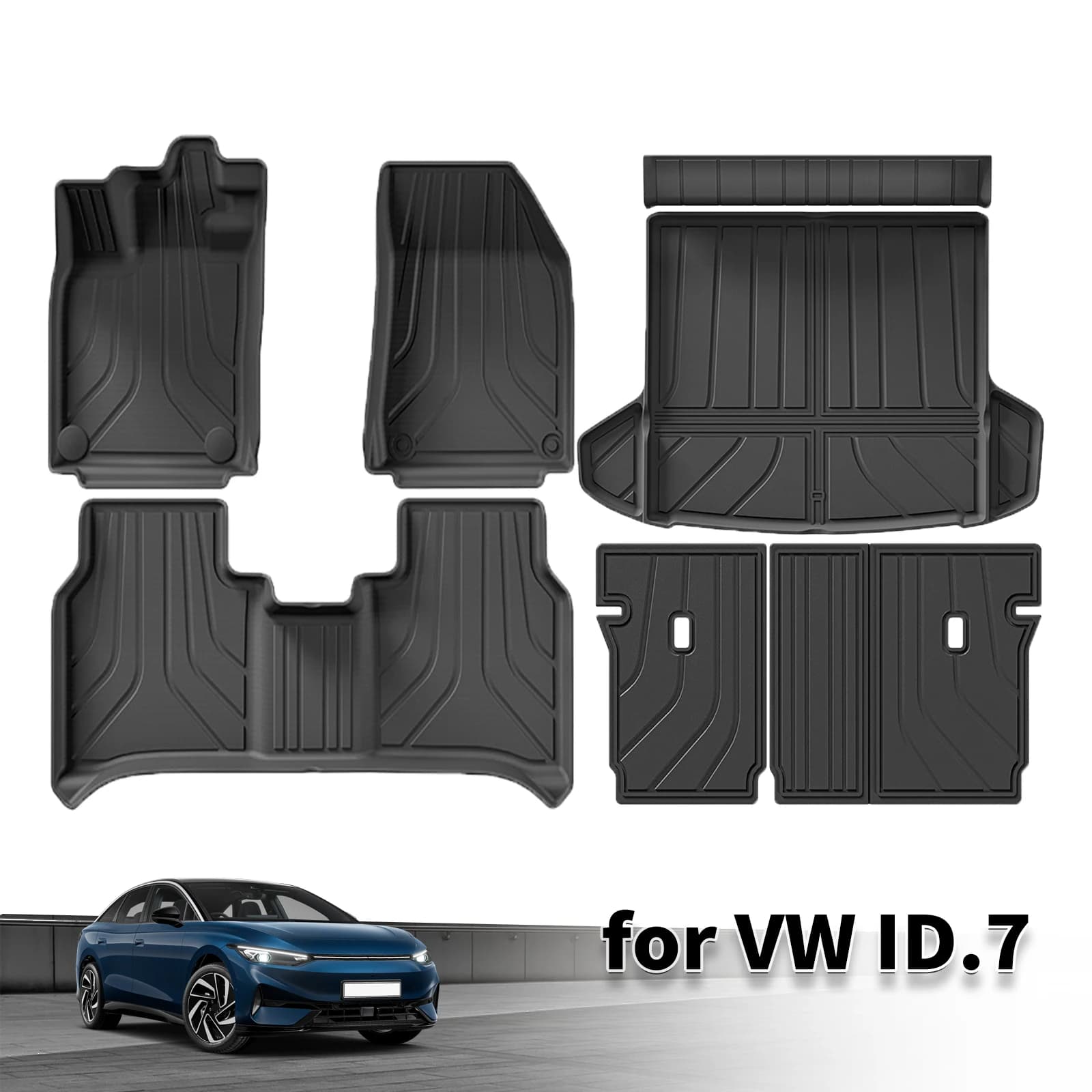 for VW ID.7 ID7 ID 7 2024 2025 2026 LHD Waterproof 3D TPE Floor & Trunk Mats, Perfect Fit Odorless Car Accessories