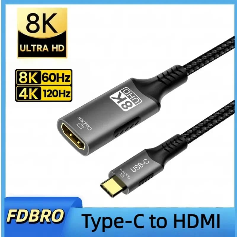 FDBRO USB Type C to HDMI Converter USB C to HDMI 8K to 60Hz for Xiaomi MacBook Pro Air iPad Pro Samsung Galaxy Cable HDMI