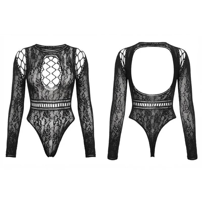 Body in Rete Traspirante per Uomo, Nero, a Maniche Lunghe, Uniforme Intima da Gentiluomo