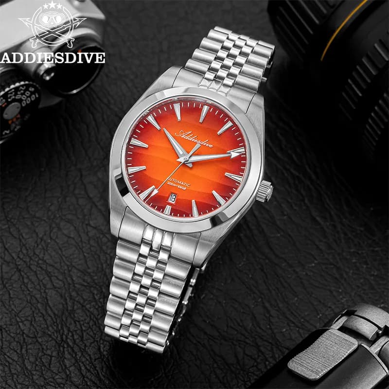 ADDIESDIVE Orologio da Uomo 39mm in Offerta Speciale, Subacqueo 200m con Vetro Zaffiro AD2540 BGW9, Orologio Meccanico Automatico Luminoso con Texture Desert