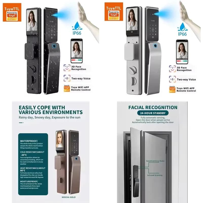【CHIMU HOME】 Waterproof Smart Door for Wood Doors Palm Recognition Face Recognition Fingerprint Security Camera