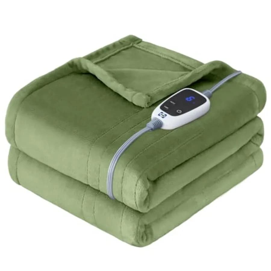 Coperta Elettrica Riscaldante in Morbido Flanella con 6 Impostazioni di Calore e Spegnimento Automatico da 2-10 Ore, Riscaldamento Rapido e Funzione M
