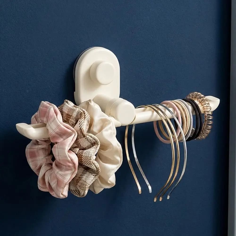 2 Pezzi Porta Elastici per Capelli a Ventosa a L, Senza Foratura, Pieghevole, Gancio Porta Fasce per Capelli da Parete, Impermeabile