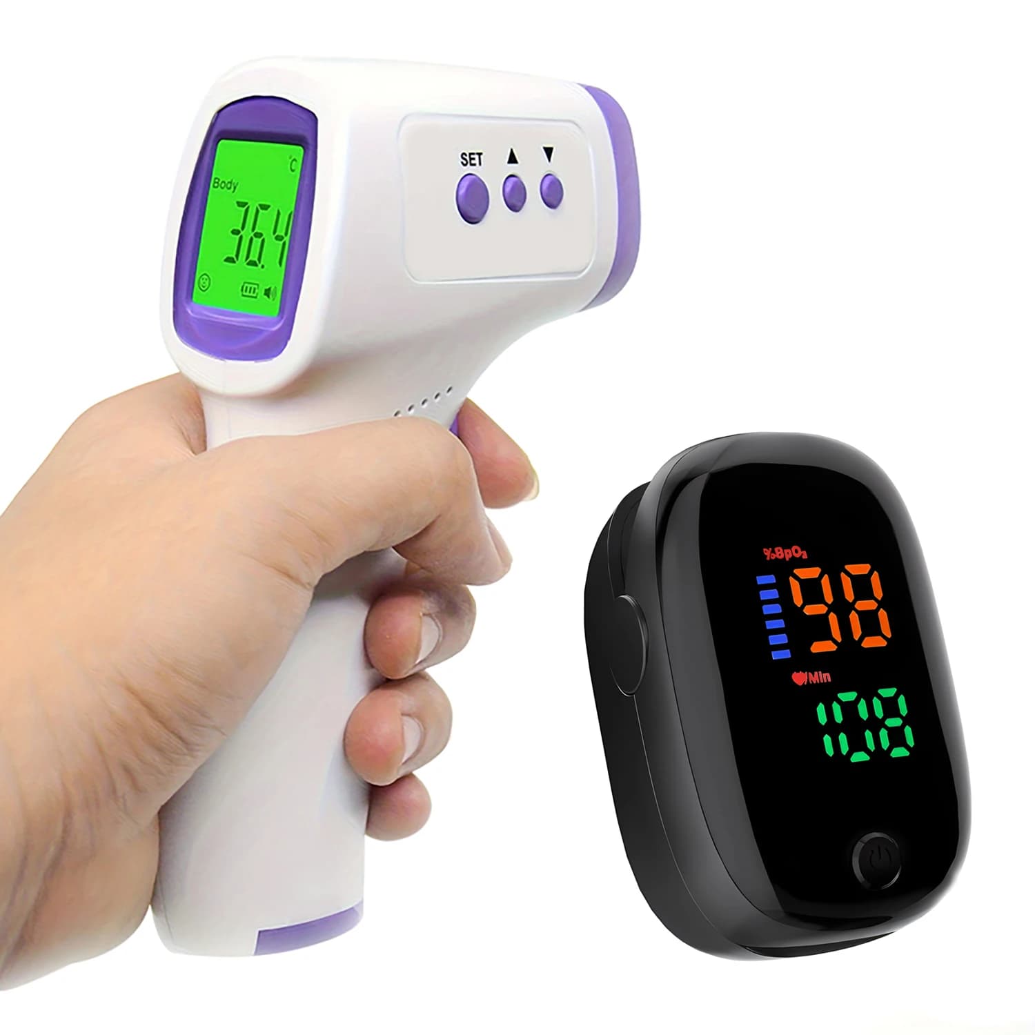 IR Thermometer Digital LED Medical Retroilluminated for Non-Contact Body or Mini Oxometer for finger