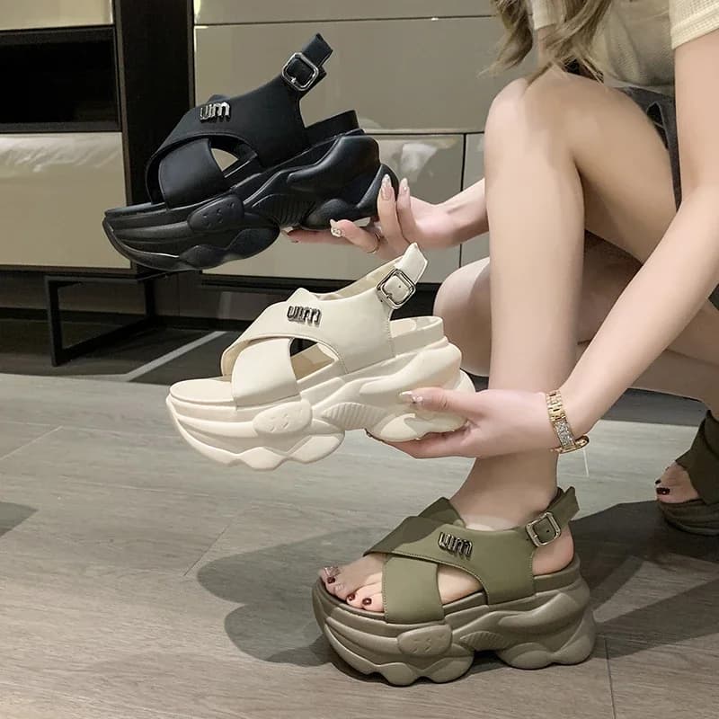 Sandalo con plateau alto 8CM per donna cinturino incrociato grosso gladiatore scarpe con fondo spesso per donna sandalo da spiaggia estivo Sandalias Mujer