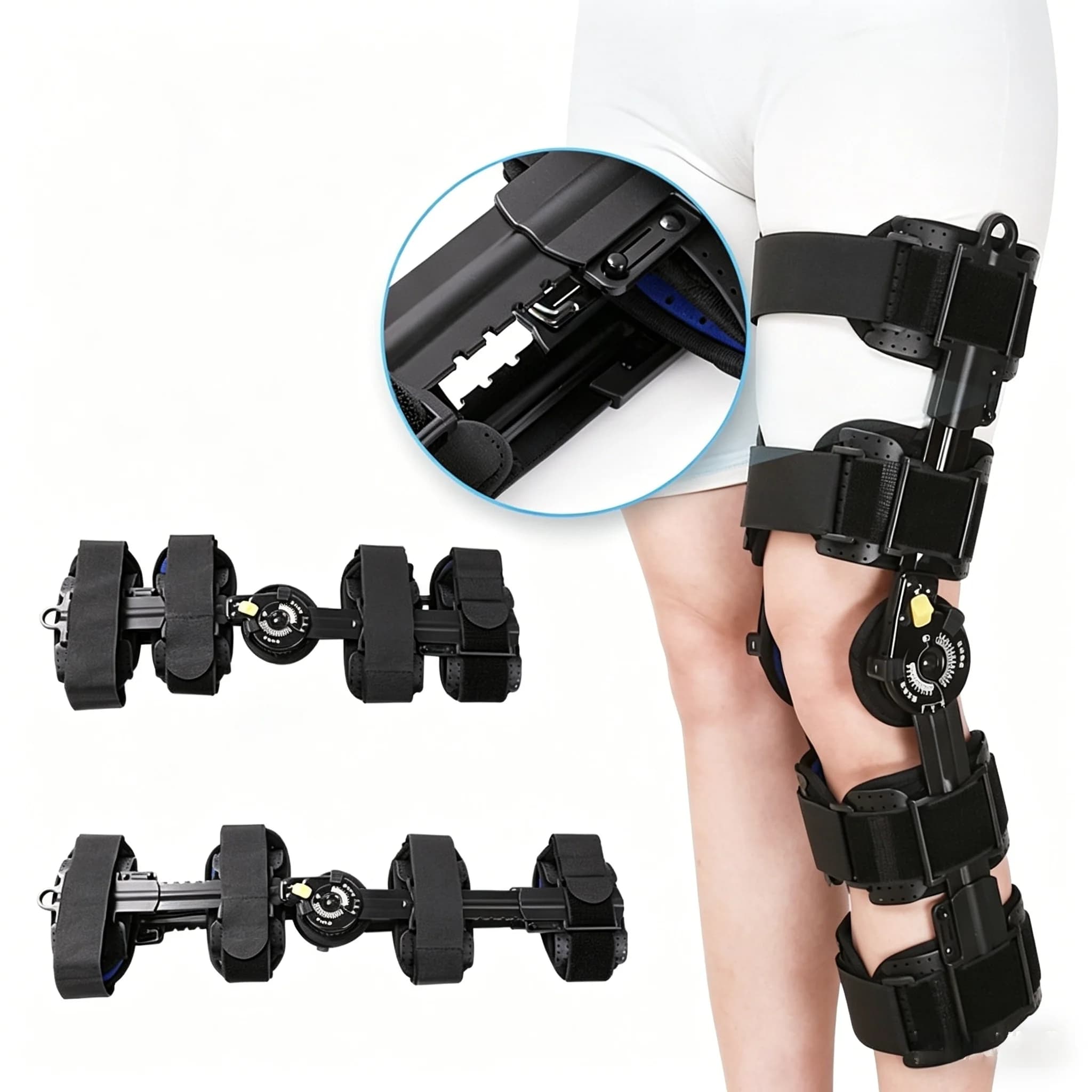 Supporto Ortopedico Stabilizzatore Post-Operatorio, Ginocchiera Regolabile con Cerniera, Fissaggio dell'Articolazione del Ginocchio, Stabilizzatori per Recupero della Gamba