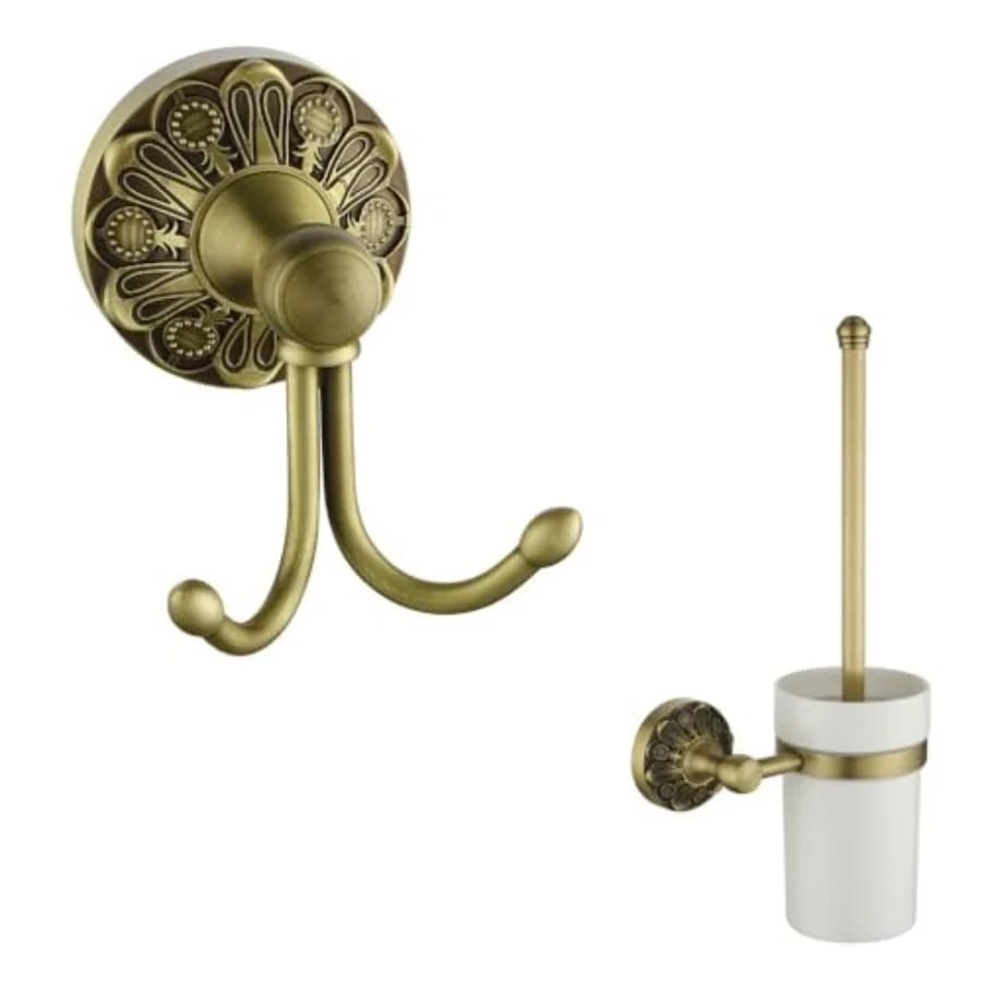 Set di Accessori per Bagno in Ottone: Gancio da Parete + Porta Scopino WC