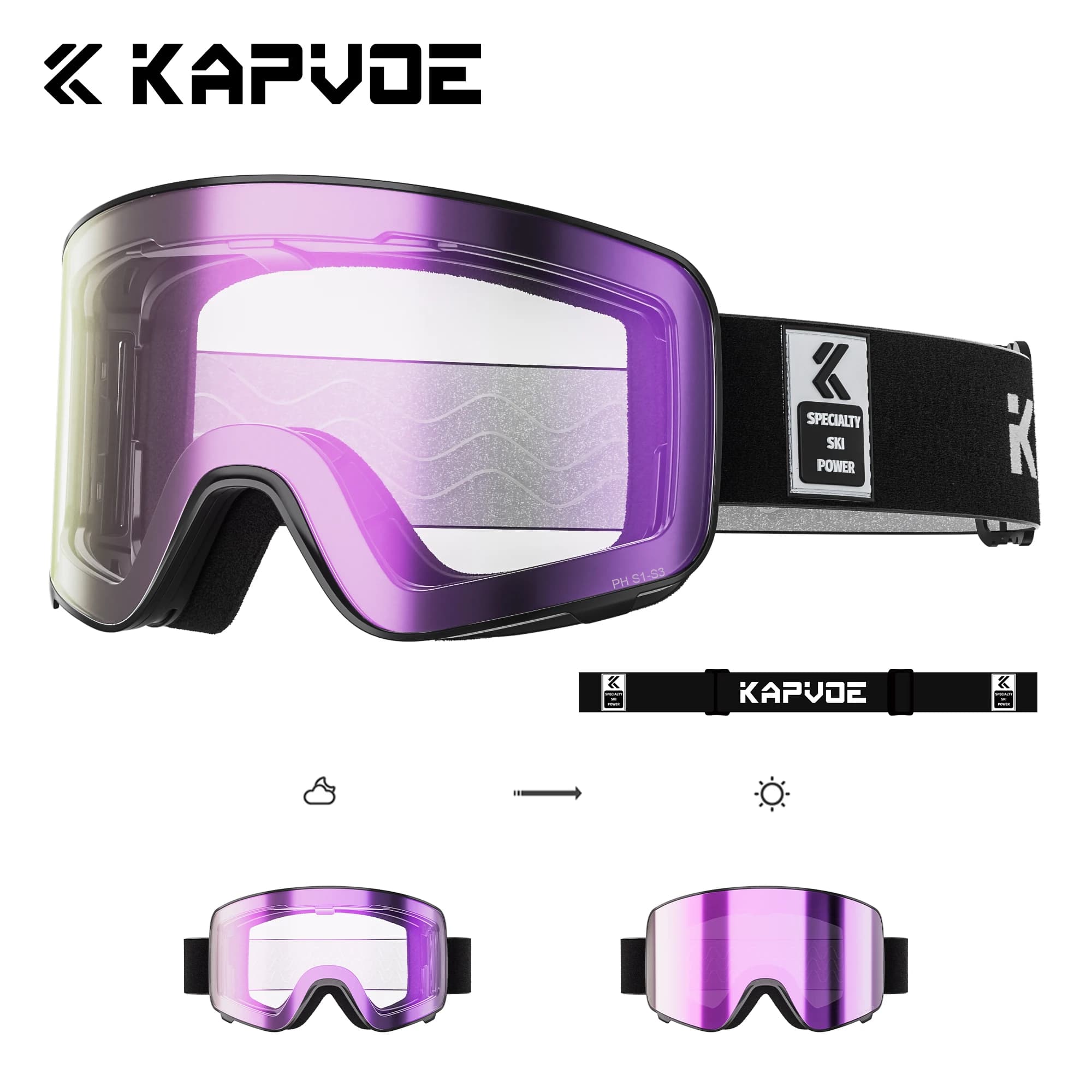 Occhiali da Sci Fotocromatici Kapvoe con Lenti Magnetiche Antiappannamento, Protezione UV400, Occhiali da Neve per Donne, Occhiali da Sci 2026, Occhiali da Snowboard per Uomini