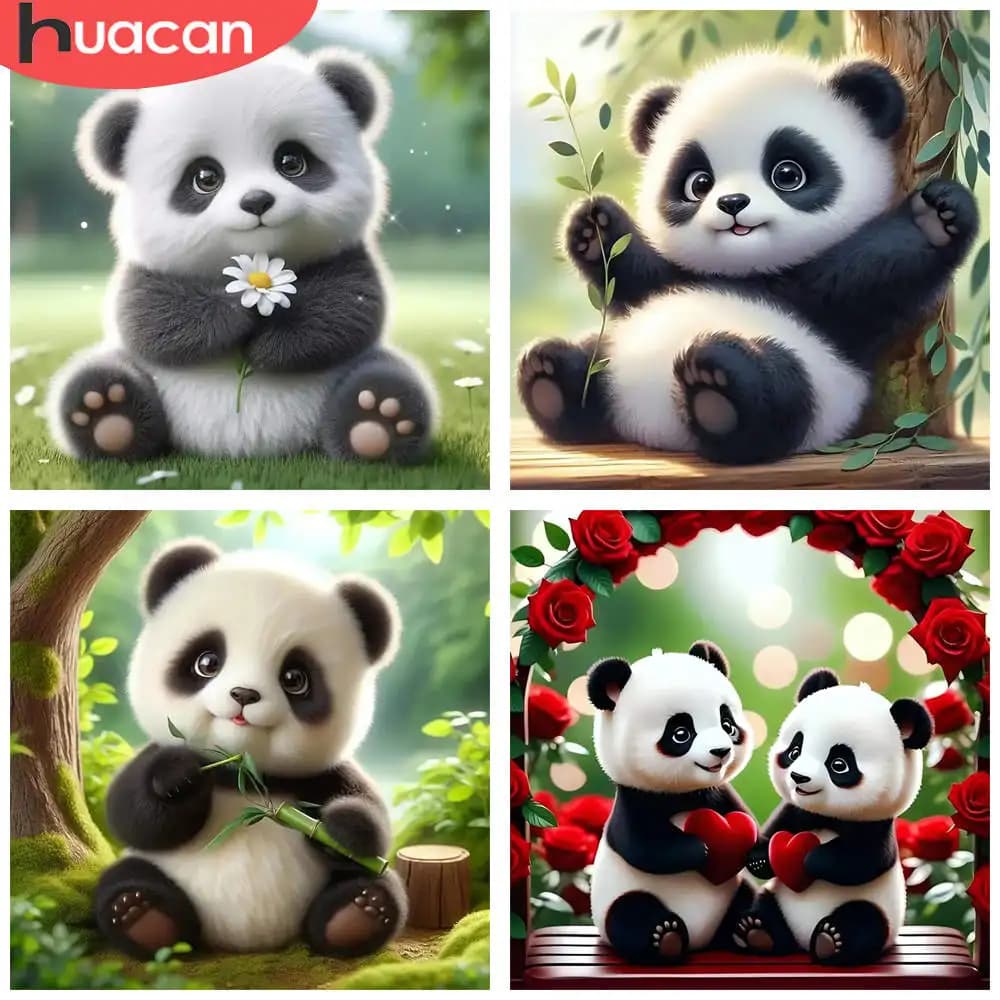 HUACAN 1pcs Diamond Painting Cute Panda Eating Bamboo Artful Canvas Pet 5D DIY Diamond Embroidery Kits Full Drill Mosaic Picture