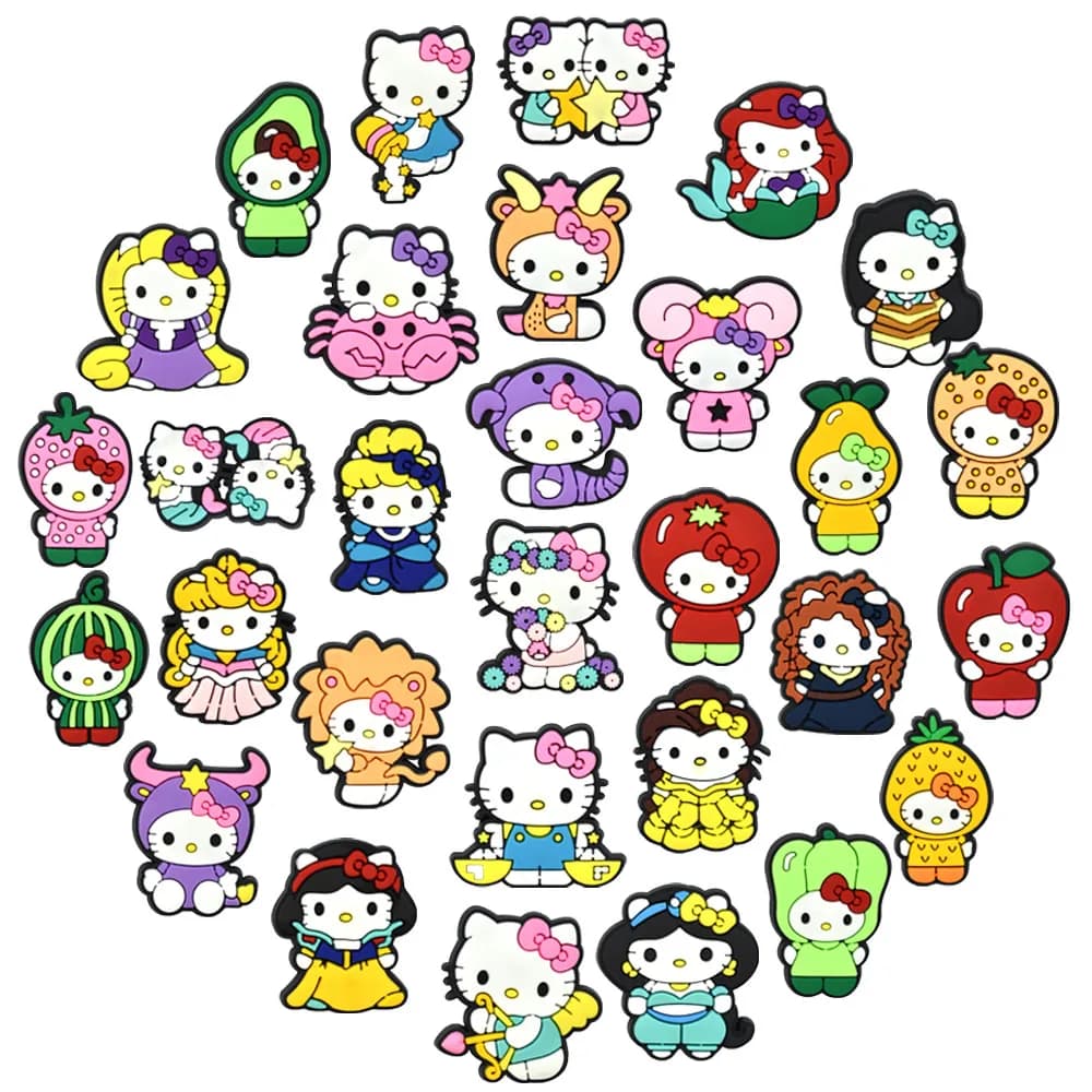 30 pezzi di decorazioni per scarpe della serie Sanrio Kitty per sandali, accessori decorativi in PVC per scarpe, regalo di Natale o compleanno