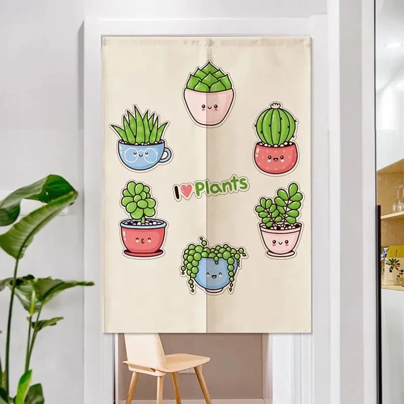 Graziosa mezza tenda in lino con stampa di piante succulente, una barriera per la privacy all'ingresso della camera da letto, decorazione per la casa