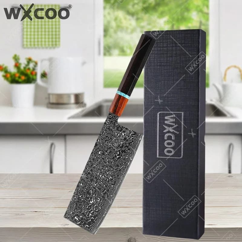 WXCOO Damascus Steel Kitchen Knife Vegetable Fruit Slicing Hand Forged Japanese Chef Knives Utility Cooking Professional
