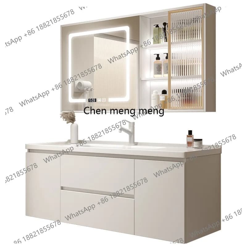 Mobili Bagno Moderni Intelligenti: Lavabo con Sensore Luminoso, Armadietti e Specchio Contenitore