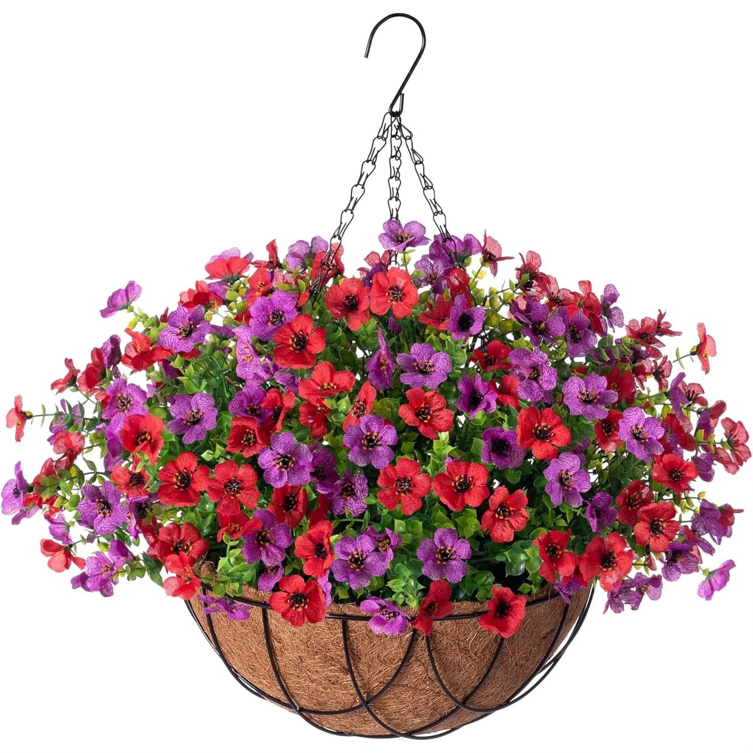Cesto di Fiori Artificiali con Margherite ed Eucalipto per Decorazioni Interne ed Esterne, Pianta Verde Finta in Vaso Rivestito in Metallo