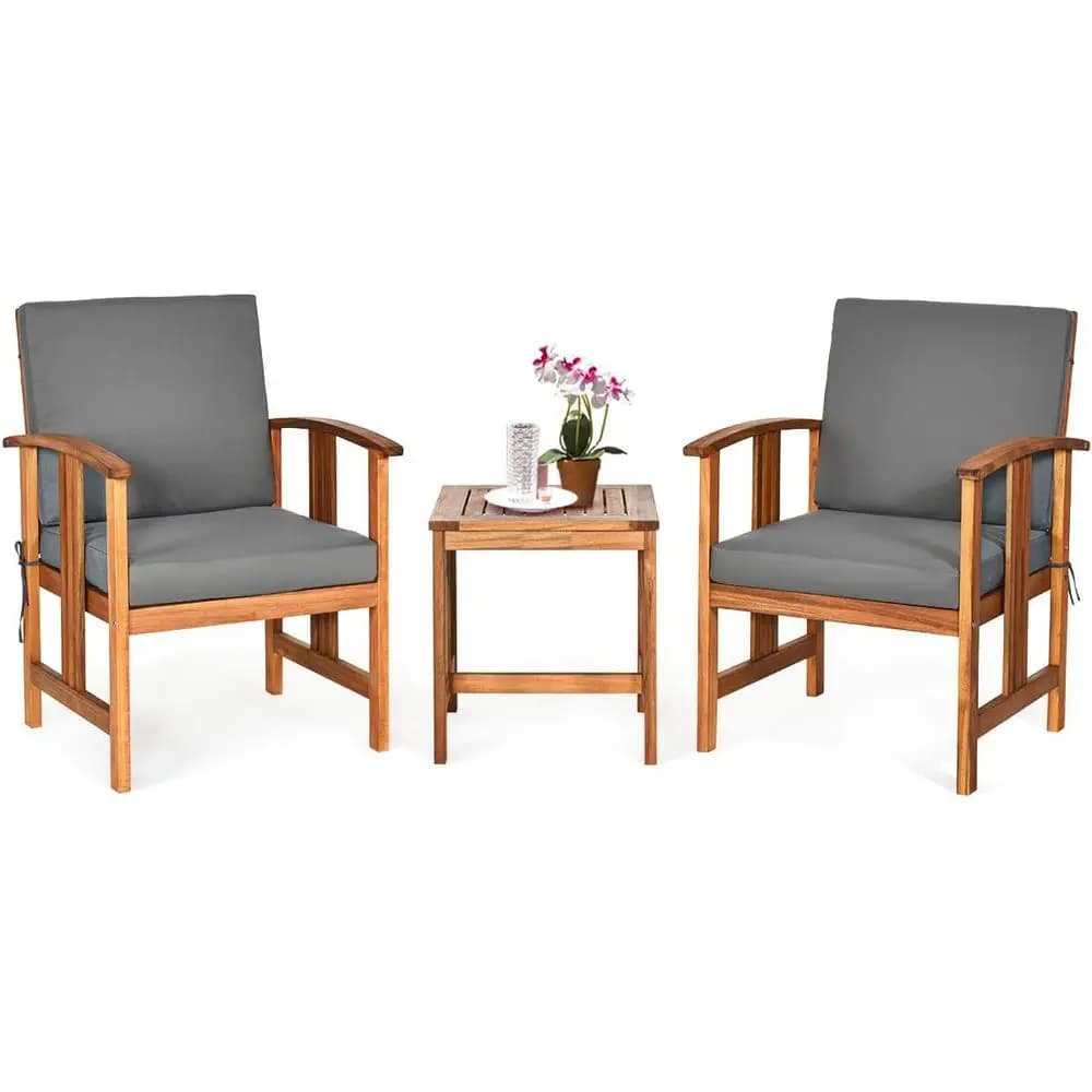 3 Pieces Patio urniture Set, Includes Set o 2 Outdoor Acacia Wood Cushioned Chairs and Coee Table, or Garden, Backyard, Poolside
