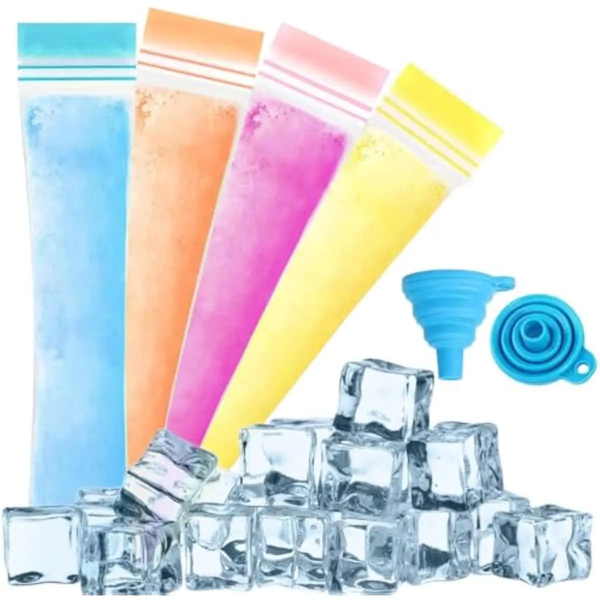 200 Popsicle Mold Bags, Double Zip Seal, BPA-Free & Thickened, with 1 Silicone Funnel for DIY Ice Pops, Yogurt, Fruit Popsicles