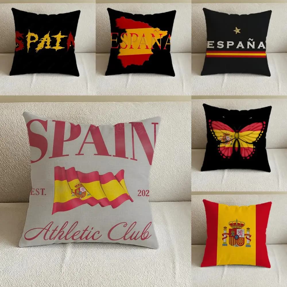 Set di fodere per cuscini in lino naturale, decorazione tutto in uno per divano, camera da letto e sedia, bandiera nazionale S-Spagna