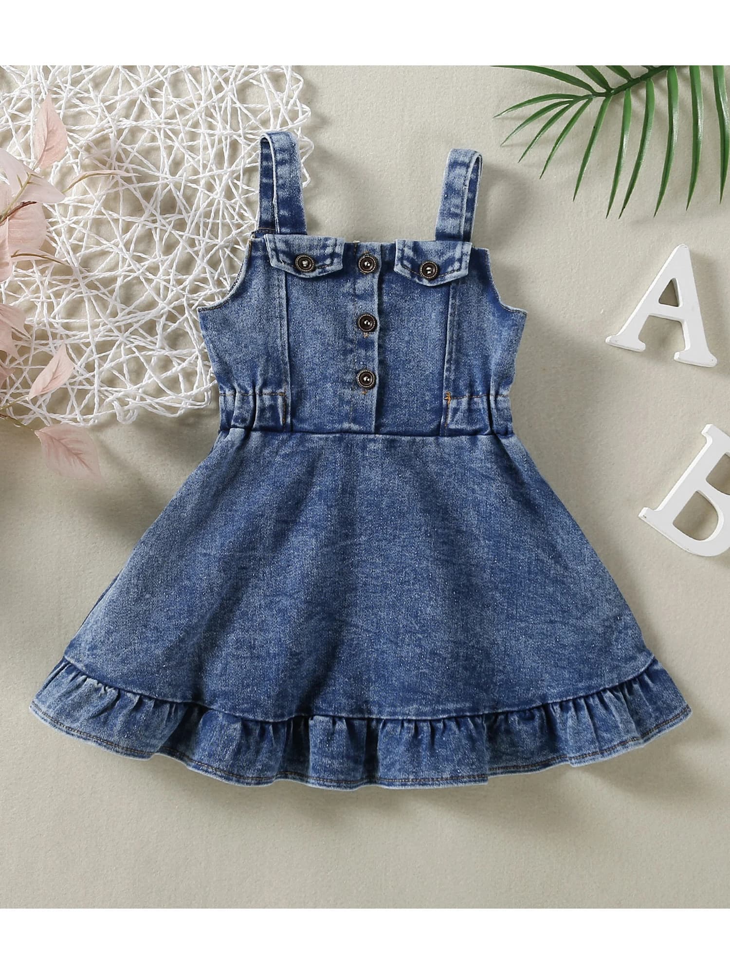 Abito da ragazza carino con stampa floreale senza maniche con orlo arricciato Abito estivo casual abbottonato per bambini piccoli