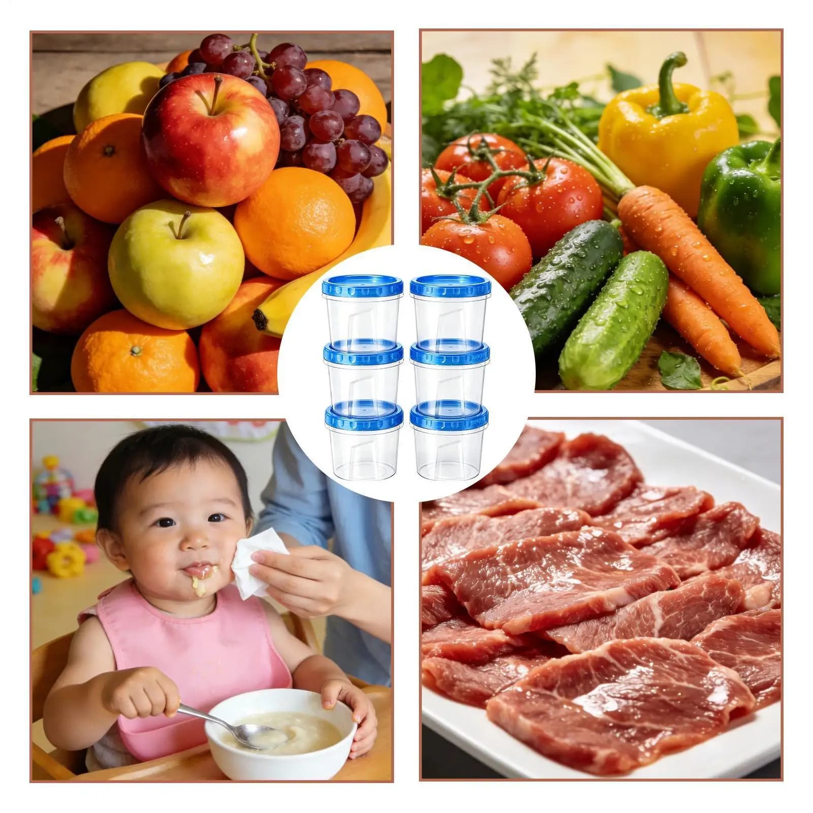 Contenitori per congelatore da 16oz, set da 6 pezzi impilabili, contenitori per la preparazione dei pasti con coperchi, contenitori per alimenti da congelatore per frigorifero
