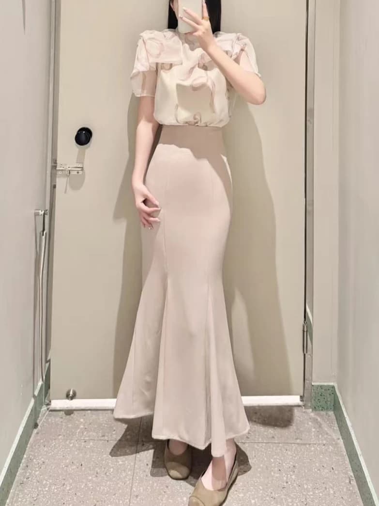 High Waist Fish Tail Half Skirt Pure Color Spring Summer New Fashion Elegant Versatile Ladies Polyester Fiber B25265