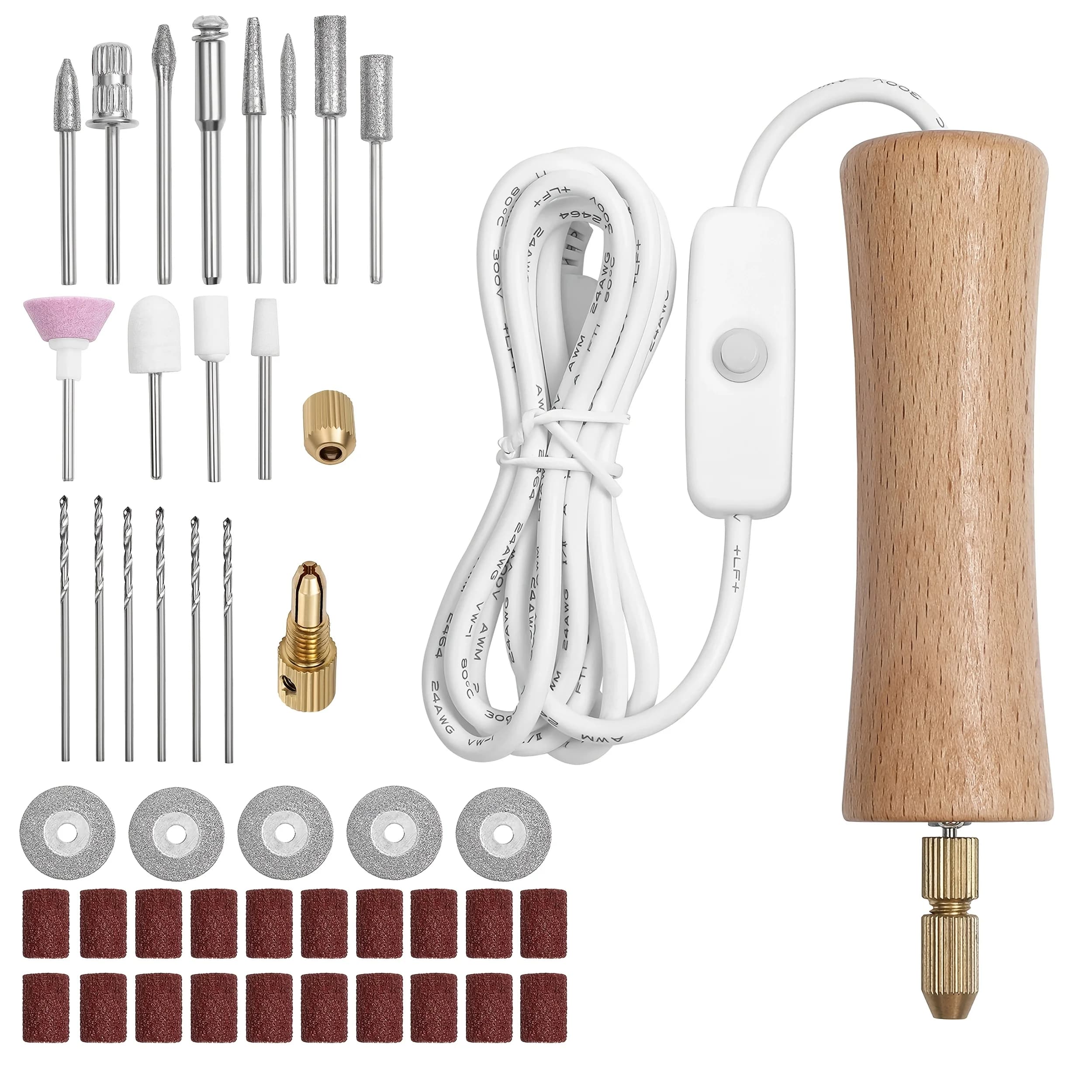Set di Trapani Elettrici per Gioielli in Resina, Trapano Manuale con Corpo in Legno, Utensile Elettrico Multiuso per Foratura, Levigatura, Lucidatura, C