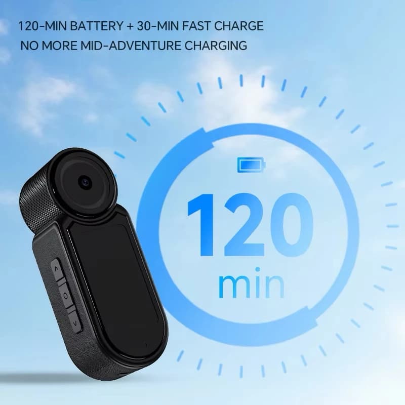 Videocamera d'azione compatta D03 128GB 2.7K HD con montaggio magnetico, dimensioni di un pollice, angolo di visione di 90°.